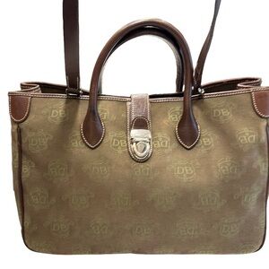 DOONEY & BOURKE Donegal DB Crest Leather Double Handles Green Canvas Tote Bag